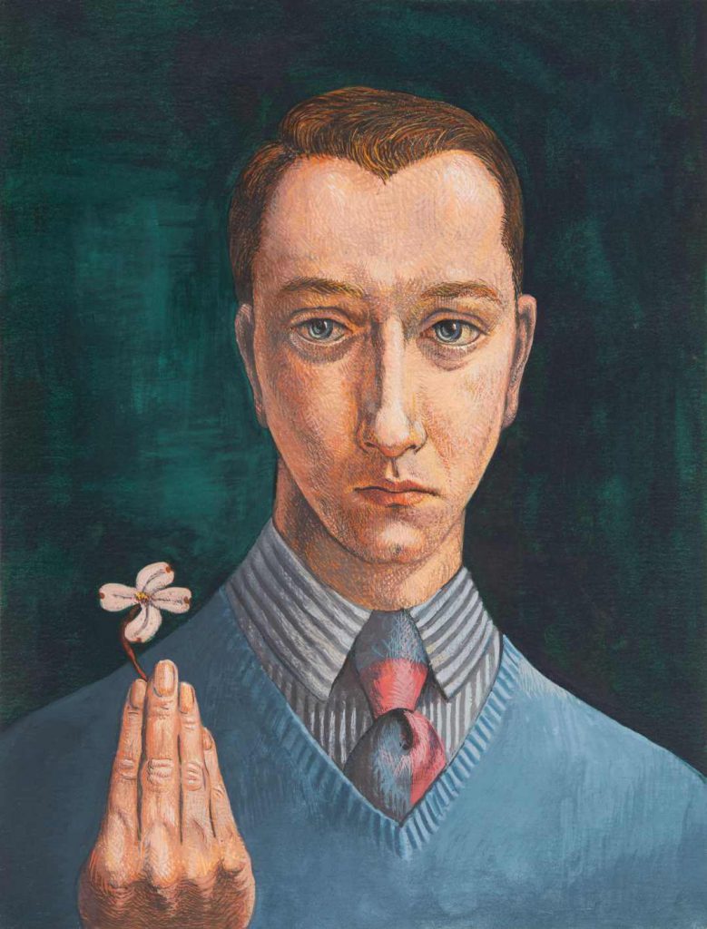 Self-Portrait with Dogwood Flower in Style of 15th Cent. Flemish Painter